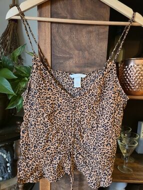H&M Funky Leopard Print Ruched Cami Tank Top, sz 12